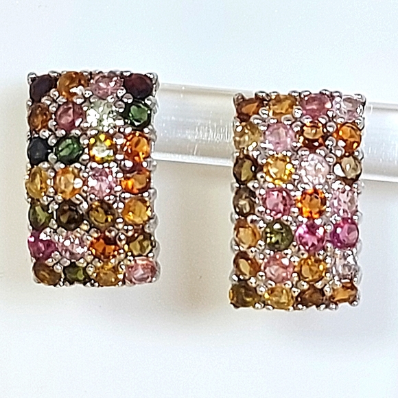 Natural Tourmaline 3mm‎ 14K White Gold on 925 Sterling Silver Earrings - Picture 5 of 6